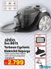 SİNBO SVC 8613 TORBASIZ CYCLONİC ELEKTRİKLİ SÜPÜRGE